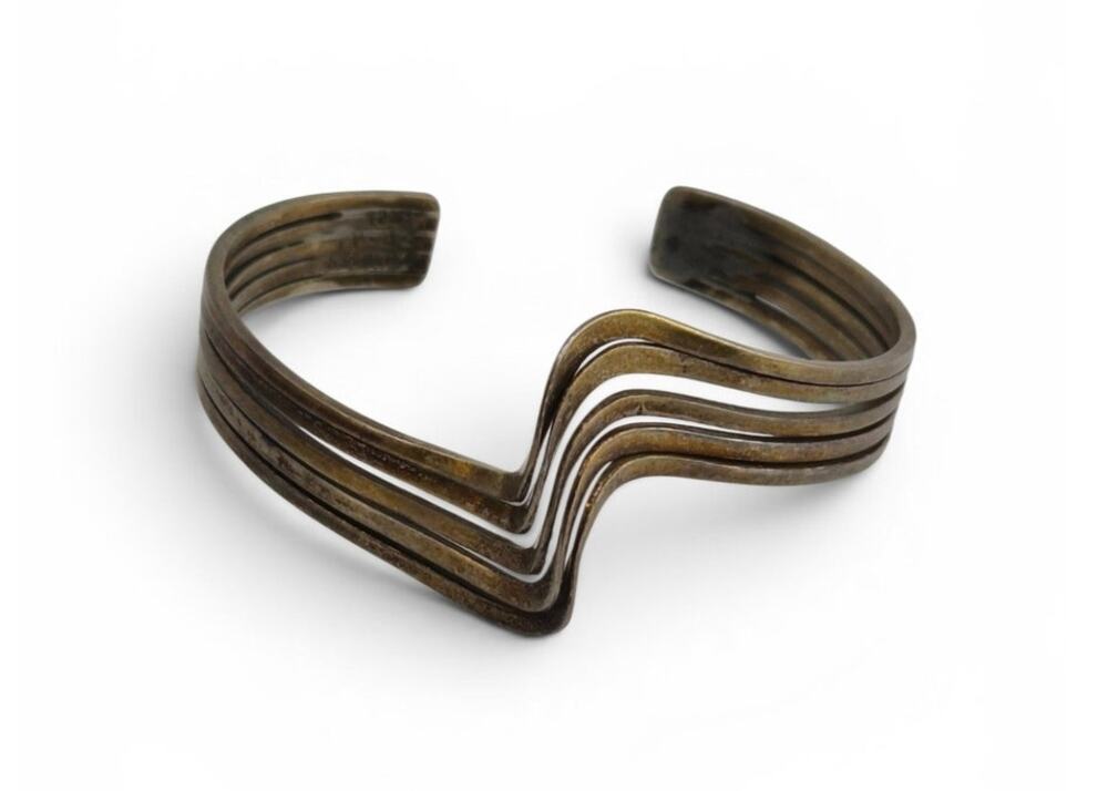 Vintage Mexico Sterling Silver Modernist Wave Cuff Bracelet 16.09g
